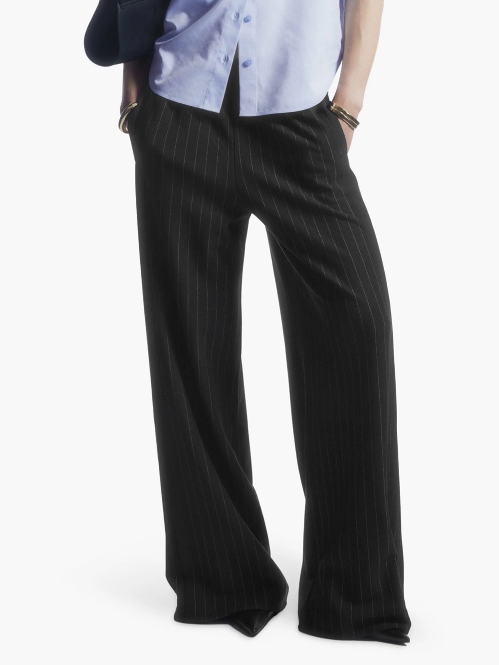 COS Wide-Leg Pinstripe Trousers - Black